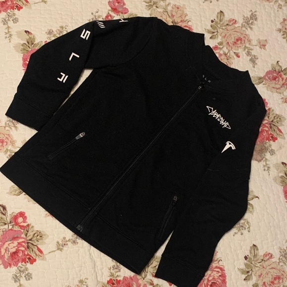 Tesla Other - Black Full-Zip Men’s Sweater with White Logos